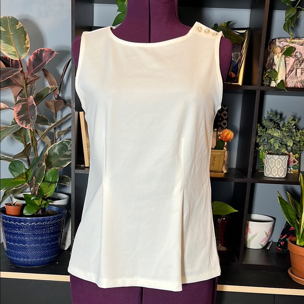 Ann Taylor Factory Cream Fitted Sleeveless Tank Top